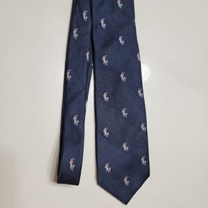 VTG Resilio Polo Horse Tie Navy Blue Equestrian Old Money 100% Silk Embroidery.